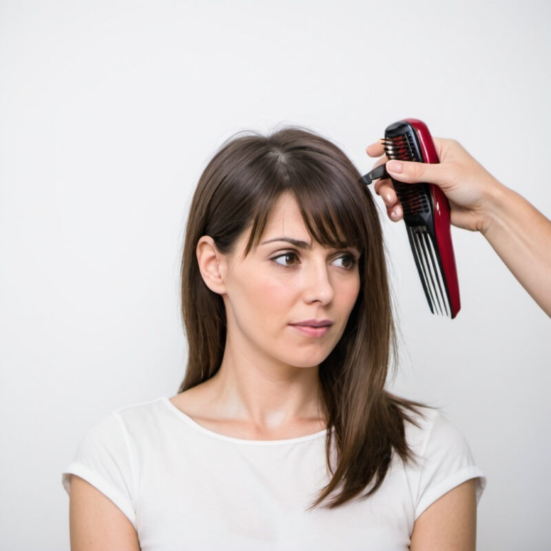 mujer indecisa tratando de elegir el corte de cabello