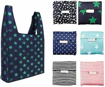 Paquete de 6 bolsas reutilizables de compras con bolsa plegable lavable capacidad de peso de 35 libras