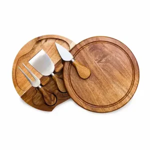 Tabla de quesos de acacia con caja giratoria. Incluye 3 herramientas de acero 1
