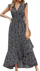 BTFBM Vestidos de verano para mujer con volantes cuello en V estampado floral bohemio 1