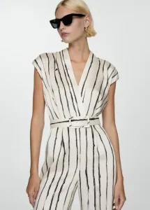 Vestido Largo de Saten con Rayas y Cinturon