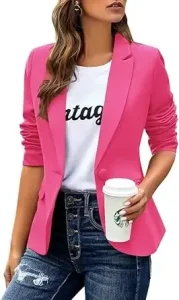 Pink Blazer Outfit: Ideas de Cómo Llevarlo Según Tu Estilo 6 Blazers casuales para mujer de manga larga con solapa con botones para trabajo y oficina