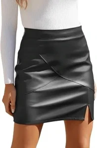 Falda de piel sintetica para mujer de cintura alta entallada minifalda de tubo con shorts