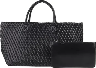 Las Mejores Carteras de Mujer para Cada Estilo y Presupuesto 11 Bolso de mano tejido grande de cuero vegano, bolsos de compras tejidos a mano de moda para mujer