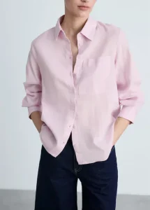 Camisa de Lino y Algodon Corte Recto Colores Neutros