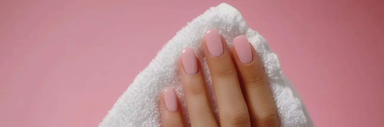 elegantly manicured hands with classic french nails soft pink background beauty spa design